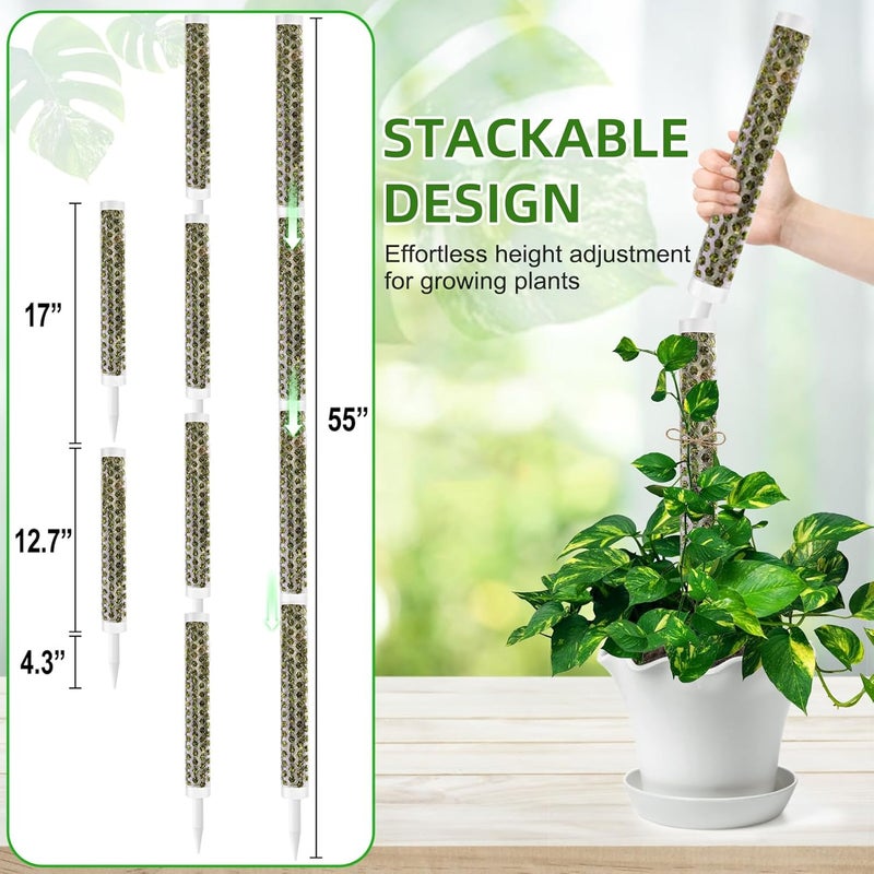Fabulas 55 Inch Moss Pole Monstera Plant Support, 4 Pack 17 Inch Plant Support Stakes for Indoor Climbing Plants, Stackable Sphagnum Moss Pole Sticks for Garden Potted Planter, Pothos, Philodendron - Image 4